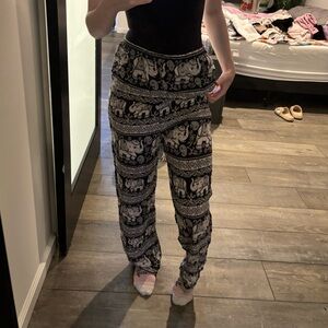 Elephant Print Black and White Women's Pants